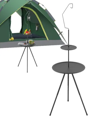 Outdoor Folding Camping Table - Foldable Portable Picnic Table, Camping Round Table with Lamp Holder | Compact Beach Camp Accessories, Backpacking Tool for BBQ Picnics Beach Fishing Hiking