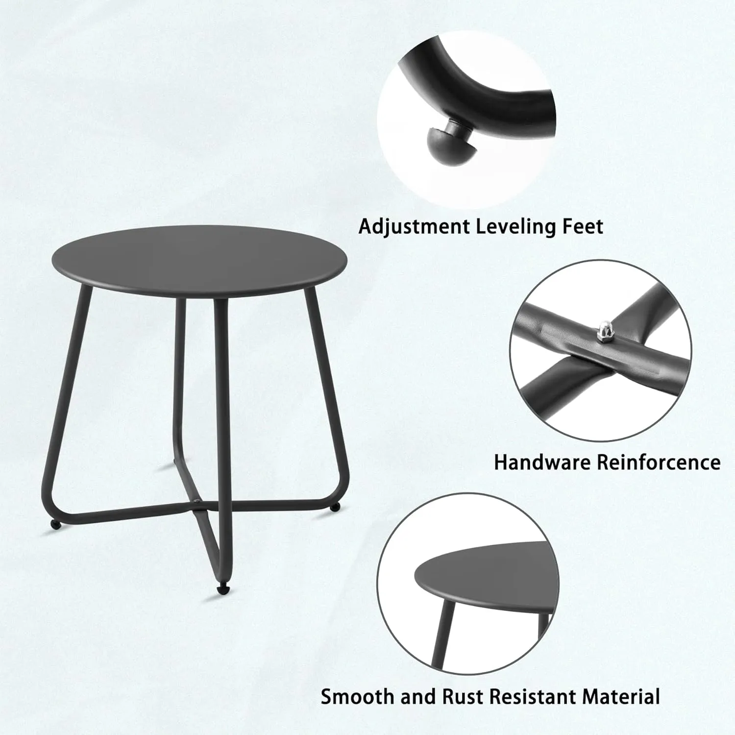 Outdoor Table Small Patio Side Table, Round Metal Side Table, Weatherproof, Portable, Outdoor End for Garden, Balcony, Yard (Black)