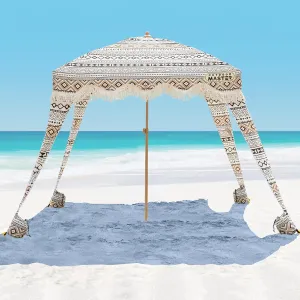 OutdoorMaster Portable Beach Cabana with Fringe, 6' x 6' Canopy, Easy Set Up Beach Shelter, Side Wall, UPF 50  UV Protection Sun Umbrella - For Kids, Family & Friends
