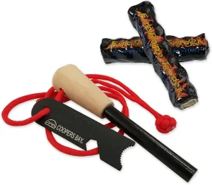Outdoors Ferro Rod Fire Starter and Tinder Kit - Large 3/8" Premium Grade for Huge Showers of Hot Sparks - Includes Jumbo Fire Starting Jute Rope Tinder - A Must-Have for Your Backpack