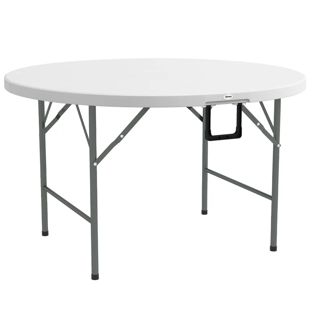 Outsunny ?122 Folding Garden Table, HDPE Round Picnic Table for 6, White
