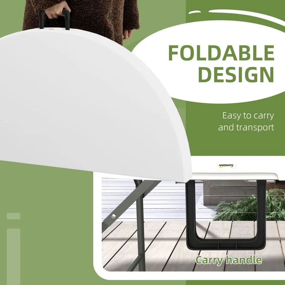 Outsunny ?122 Folding Garden Table, HDPE Round Picnic Table for 6, White