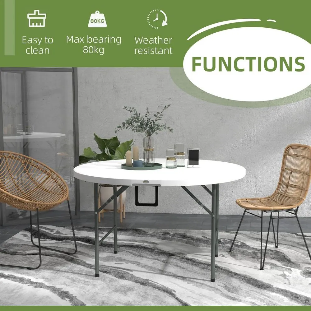Outsunny ?122 Folding Garden Table, HDPE Round Picnic Table for 6, White