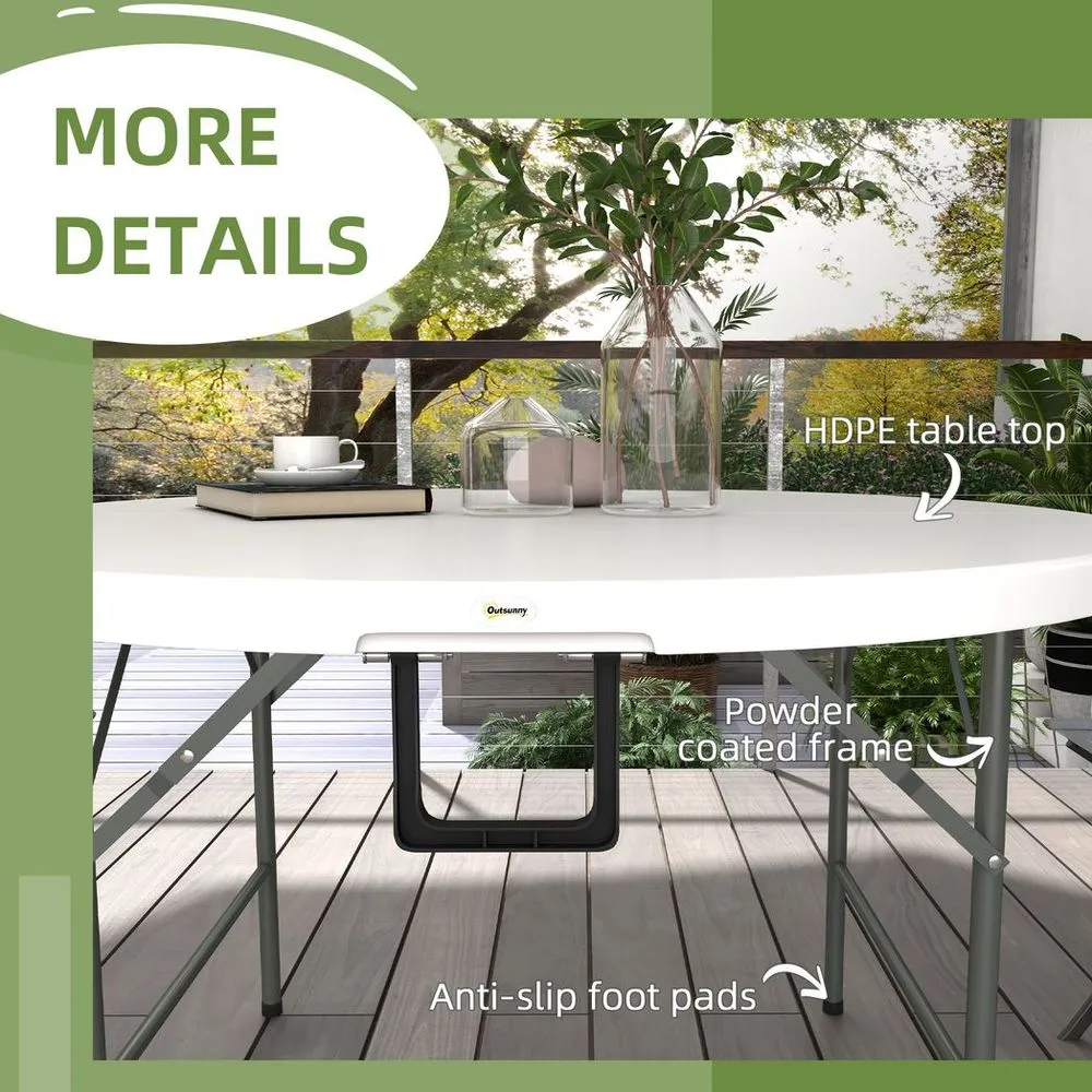 Outsunny ?122 Folding Garden Table, HDPE Round Picnic Table for 6, White