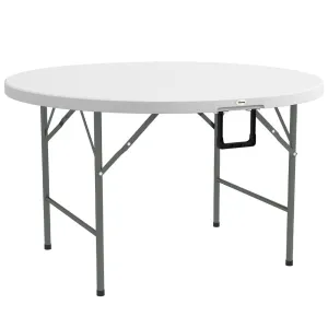 Outsunny ?122 Folding Garden Table, HDPE Round Picnic Table for 6, White