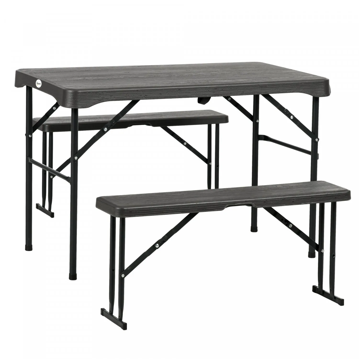 Outsunny Hdpe Picnic Table Set W/ Beer Table & 2 Benches For 4, Dark Grey