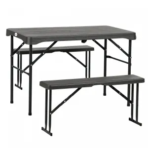 Outsunny Hdpe Picnic Table Set W/ Beer Table & 2 Benches For 4, Dark Grey
