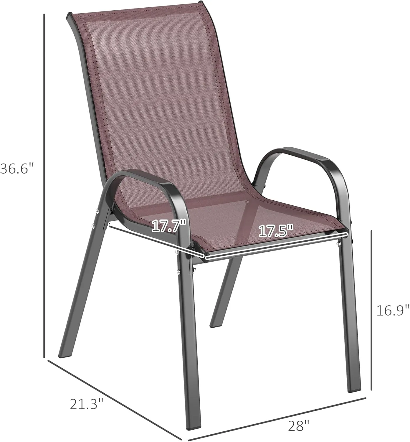 Outsunny Outdoor Dining Chairs Set of 4, Stackable Patio Dining Chairs, High Back Outdoor Patio Chairs with Breathable Mesh Seat, Metal Frame for Garden Lawn Backyard, Brown