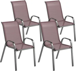 Outsunny Outdoor Dining Chairs Set of 4, Stackable Patio Dining Chairs, High Back Outdoor Patio Chairs with Breathable Mesh Seat, Metal Frame for Garden Lawn Backyard, Brown