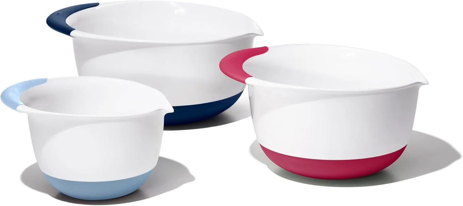 OXO,plastic Good Grips 3-Piece Mixing Bowl Set – Blueberry, Jam & Seltzer Handles​,4.7 LITERS, Large