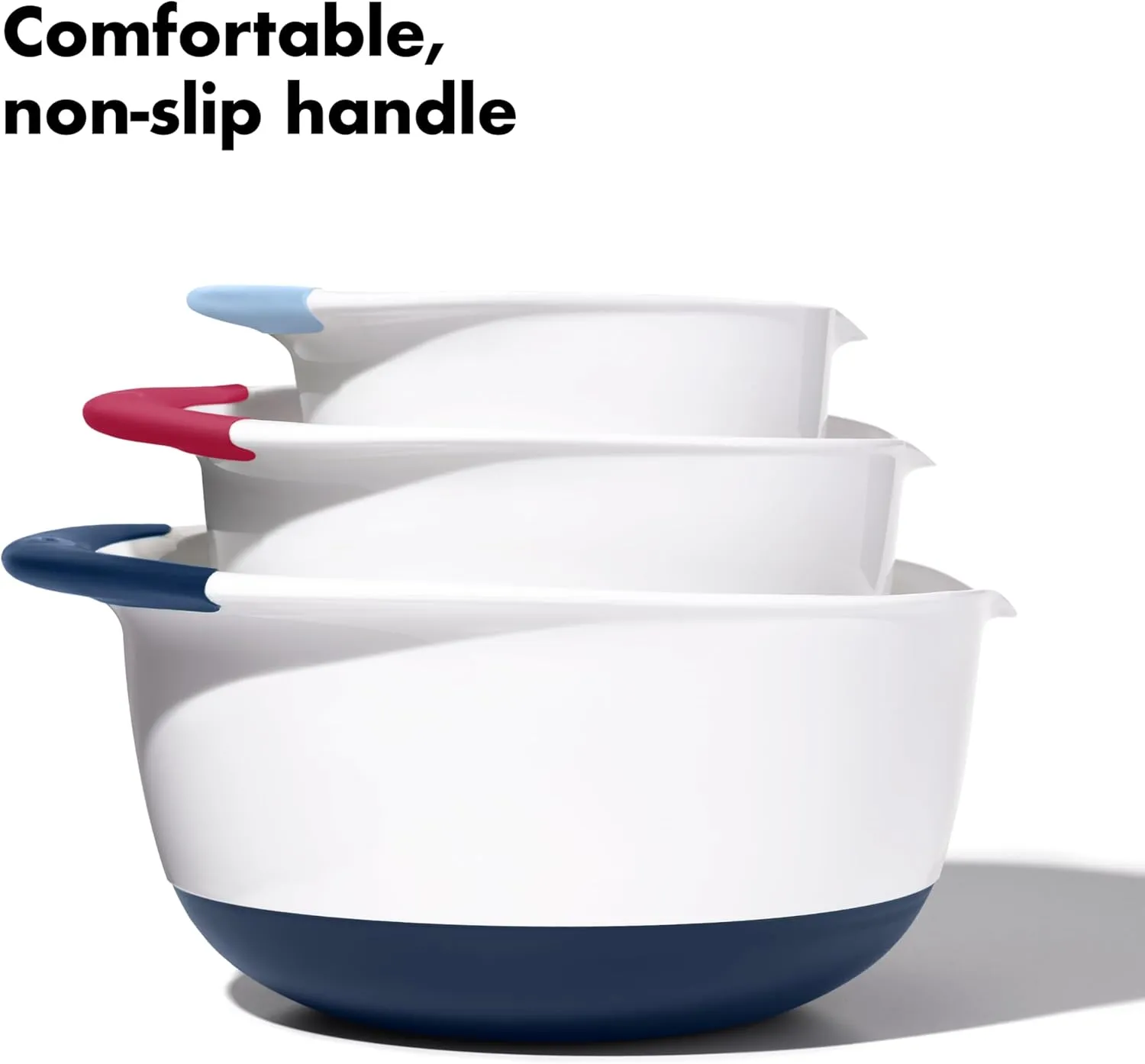 OXO,plastic Good Grips 3-Piece Mixing Bowl Set – Blueberry, Jam & Seltzer Handles​,4.7 LITERS, Large