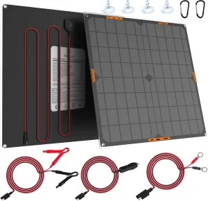 OYMSAE 20W 12V Solar Panel Car Battery Charger Portable Waterproof Power Trickle Battery Charger & Maintainer for Car Boat Automotive RV with Cigarette Lighter Plug & Alligator Clip