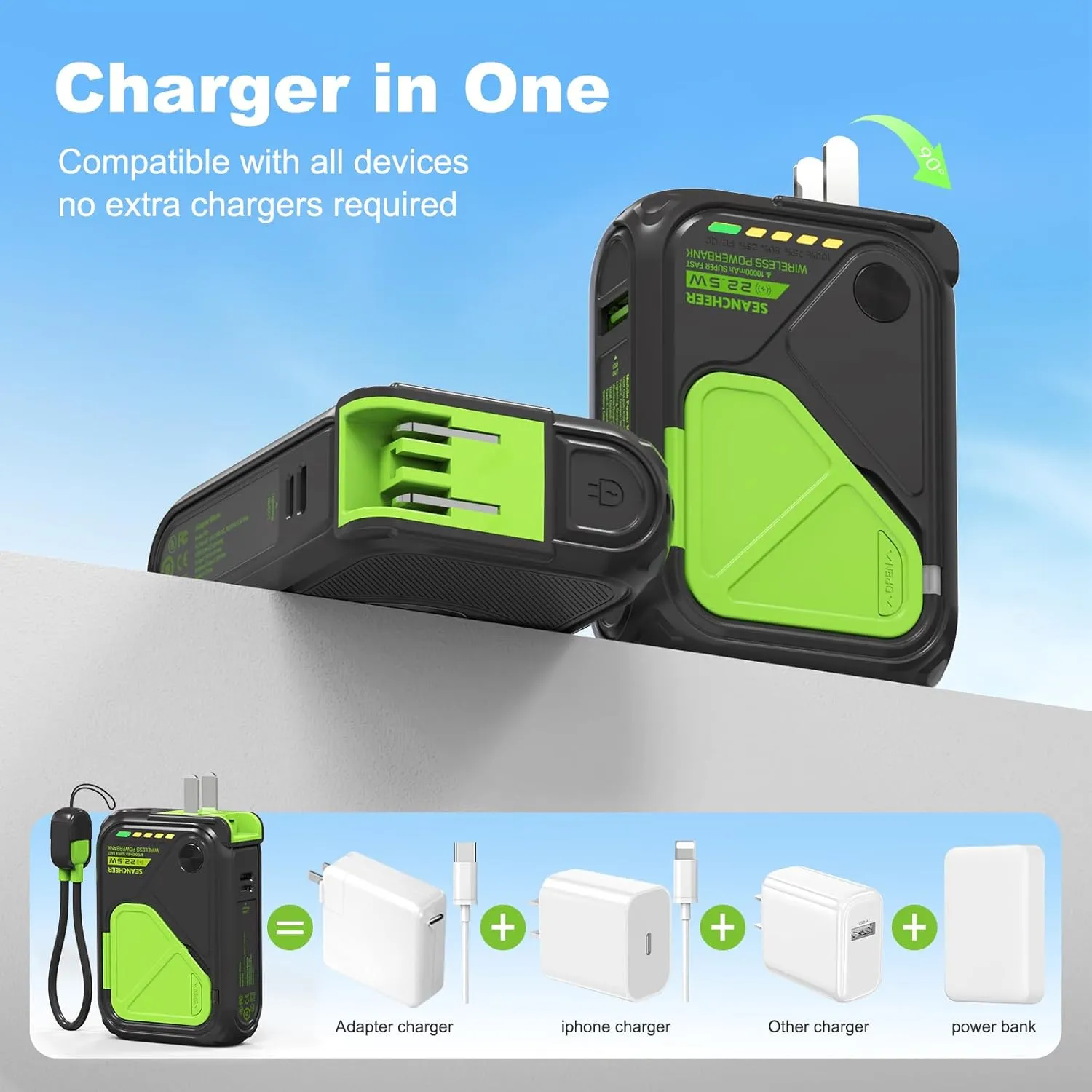 P05 Magnetic 10000mAh Power Bank USB C With Foldable Wall Plug Type C Portable Chargers Mag safe Battery Pack for iPhone Wireless Charger 22.5W Fast Charging TypeC to 20W Light*ing BuiltIn Cable USBA