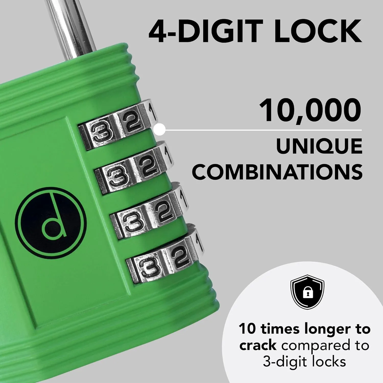 Padlock 4 Digit Combination Lock - for Gym School Locker, Outdoor Gate, Shed, Fence, and Storage - Weatherproof Metal - Keyless, Easy to Set, Resettable - Green