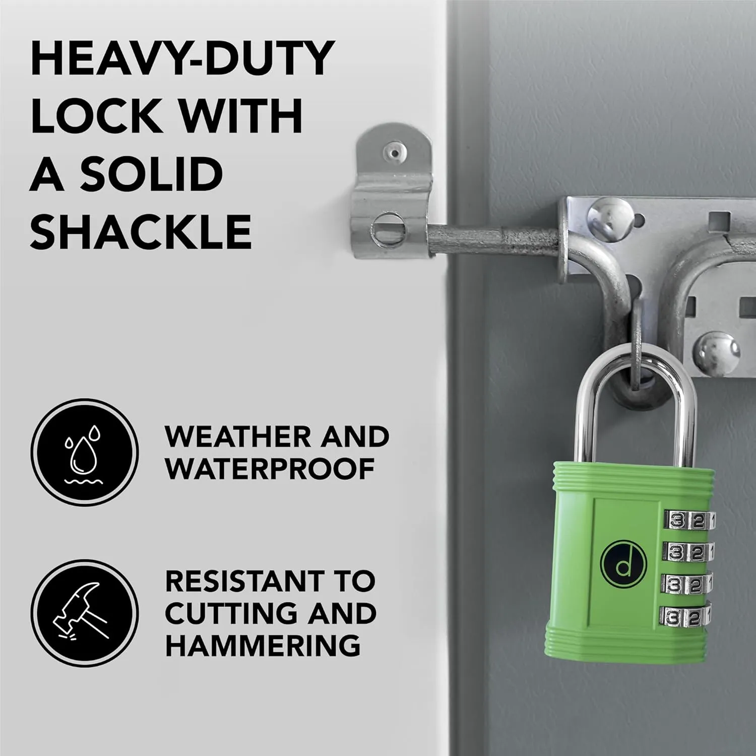 Padlock 4 Digit Combination Lock - for Gym School Locker, Outdoor Gate, Shed, Fence, and Storage - Weatherproof Metal - Keyless, Easy to Set, Resettable - Green