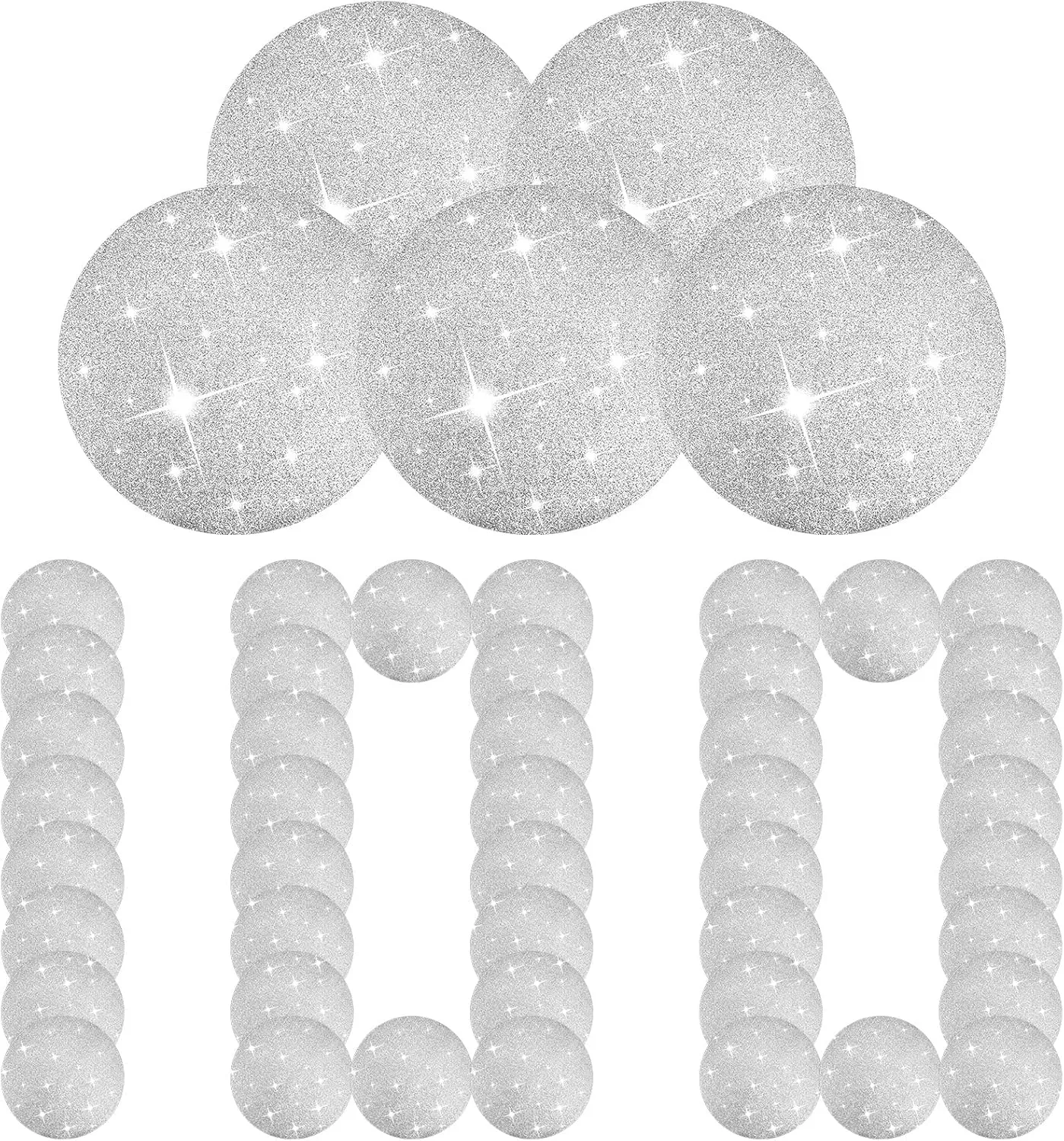 Pasimy 100 Pcs Silver Glitter Paper Place Mats 15 Inch Sparkle Round Disposable Table Mats Silver Sequin Doilies Decorative Placemats for Wedding Banquet Party Home Dining Tableware