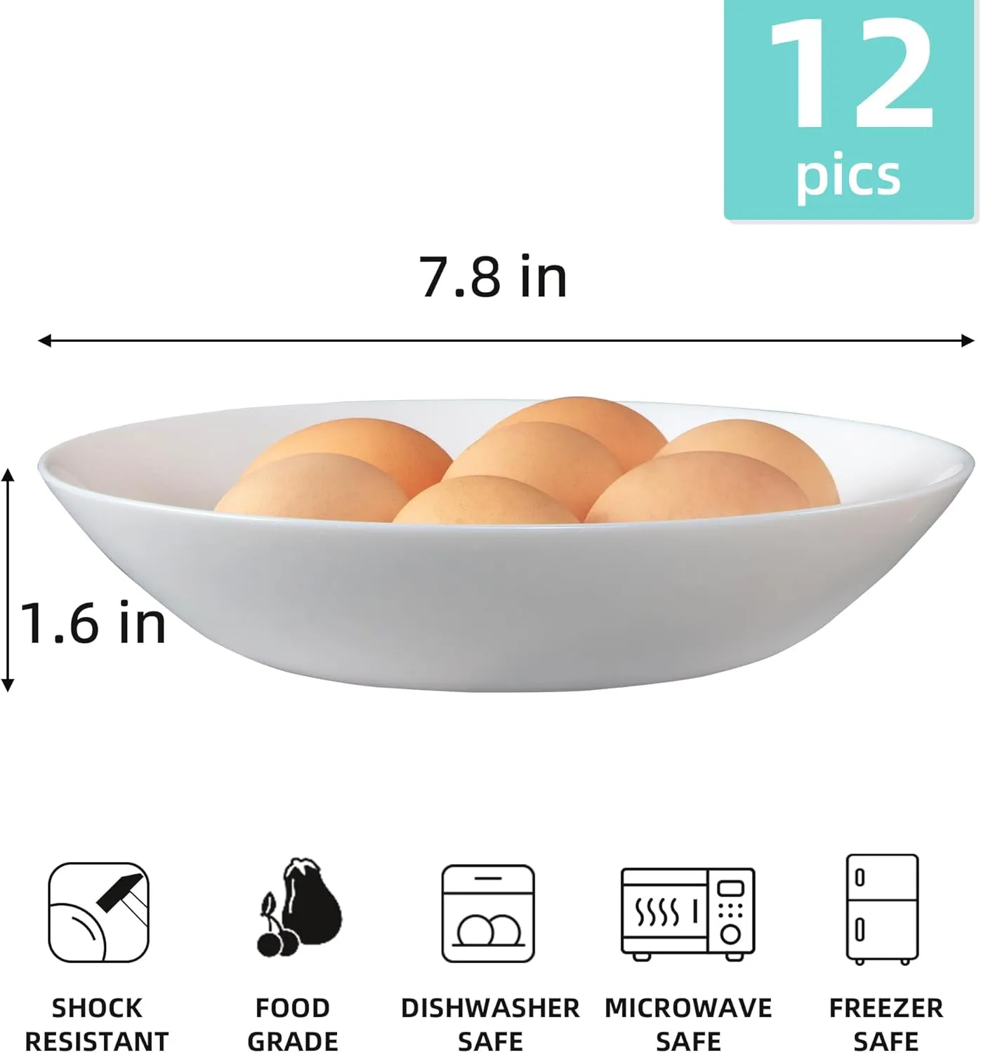 Pasta Bowls Set of 12, Tempered Glass Salad Bowls, 7-4/5-Inch Round Serving Bowls, Microwave & Dishwasher Safe Glass Bowls Set