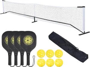 PATIKIL Pickleball Net Set 22FT Regulation Size Portable Net System with 6 Pickleball, 4 Paddles & Carrying Bag for Driveway Backyards Indoor Outdoor, Black