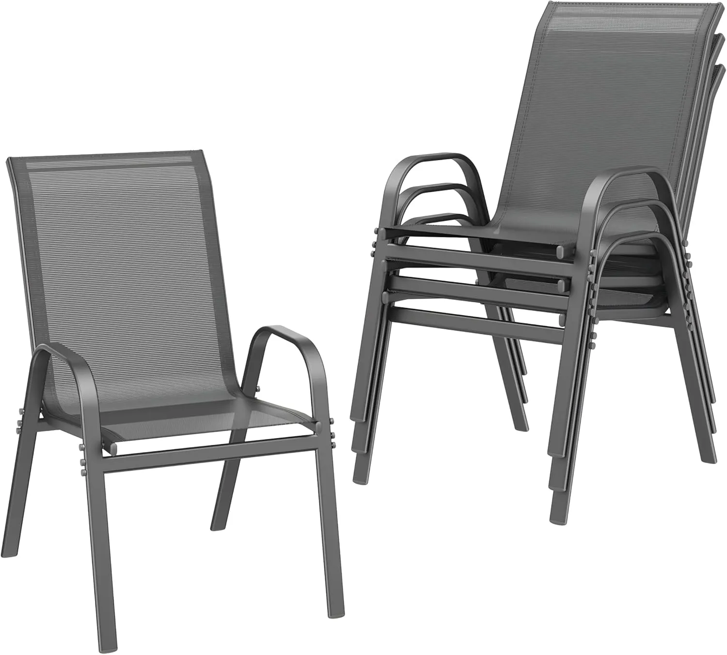 Patio Chairs set of 4, Easy Assembly Stackable Outdoor Dining Chairs with Wide Seat and Sturdy Metal Frame, Breathable All Weather Textilene Outdoor Chairs Set of 4 for Deck, Pool, Porch, Grey