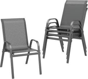 Patio Chairs set of 4, Easy Assembly Stackable Outdoor Dining Chairs with Wide Seat and Sturdy Metal Frame, Breathable All Weather Textilene Outdoor Chairs Set of 4 for Deck, Pool, Porch, Grey