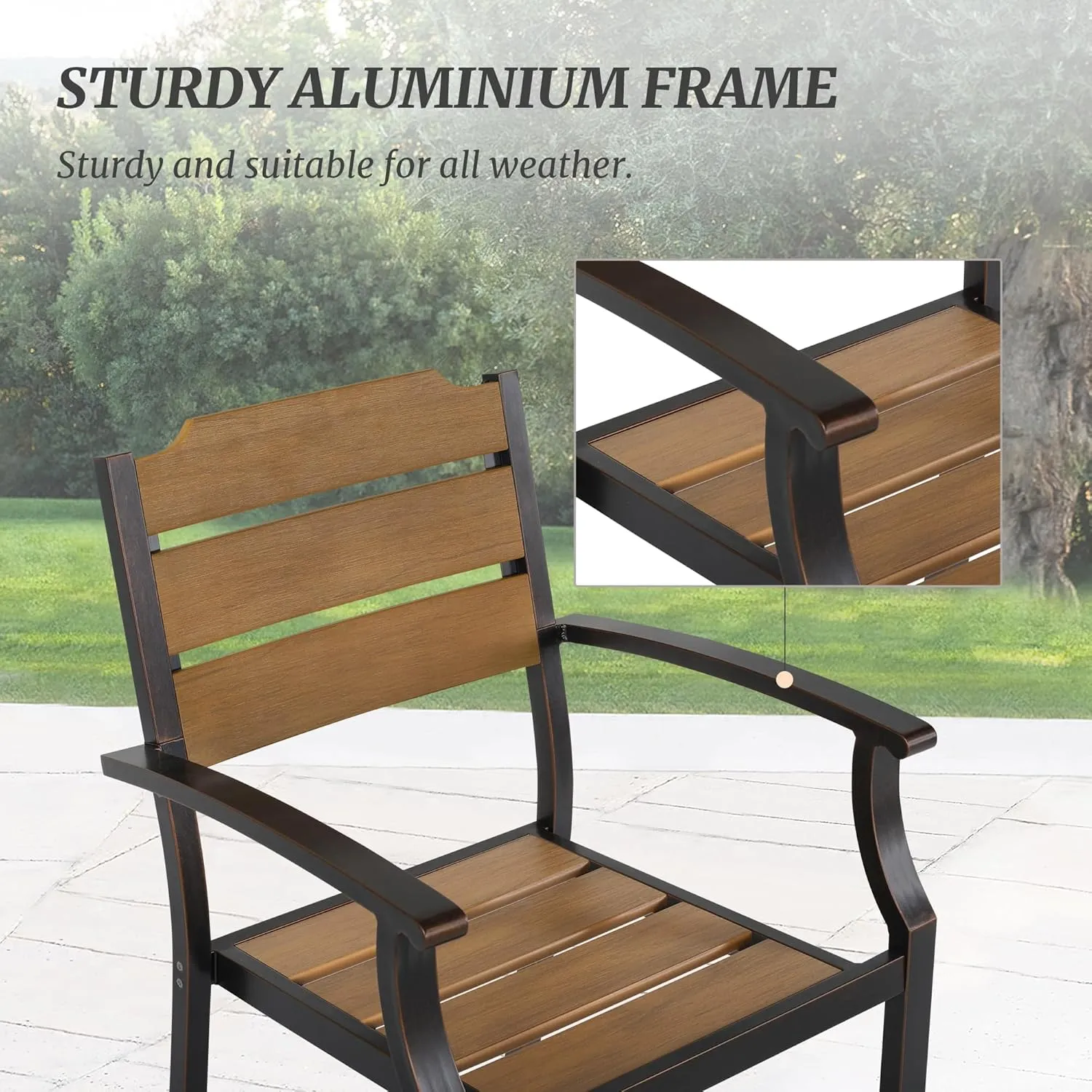 Patio Table and Chairs Set, Patio Furniture Set, 7-Piece, HDPS All-Weather Material Outdoor Dining Set, Outdoor Furniture Set with Umbrella Hole, Brown-Oil Printed