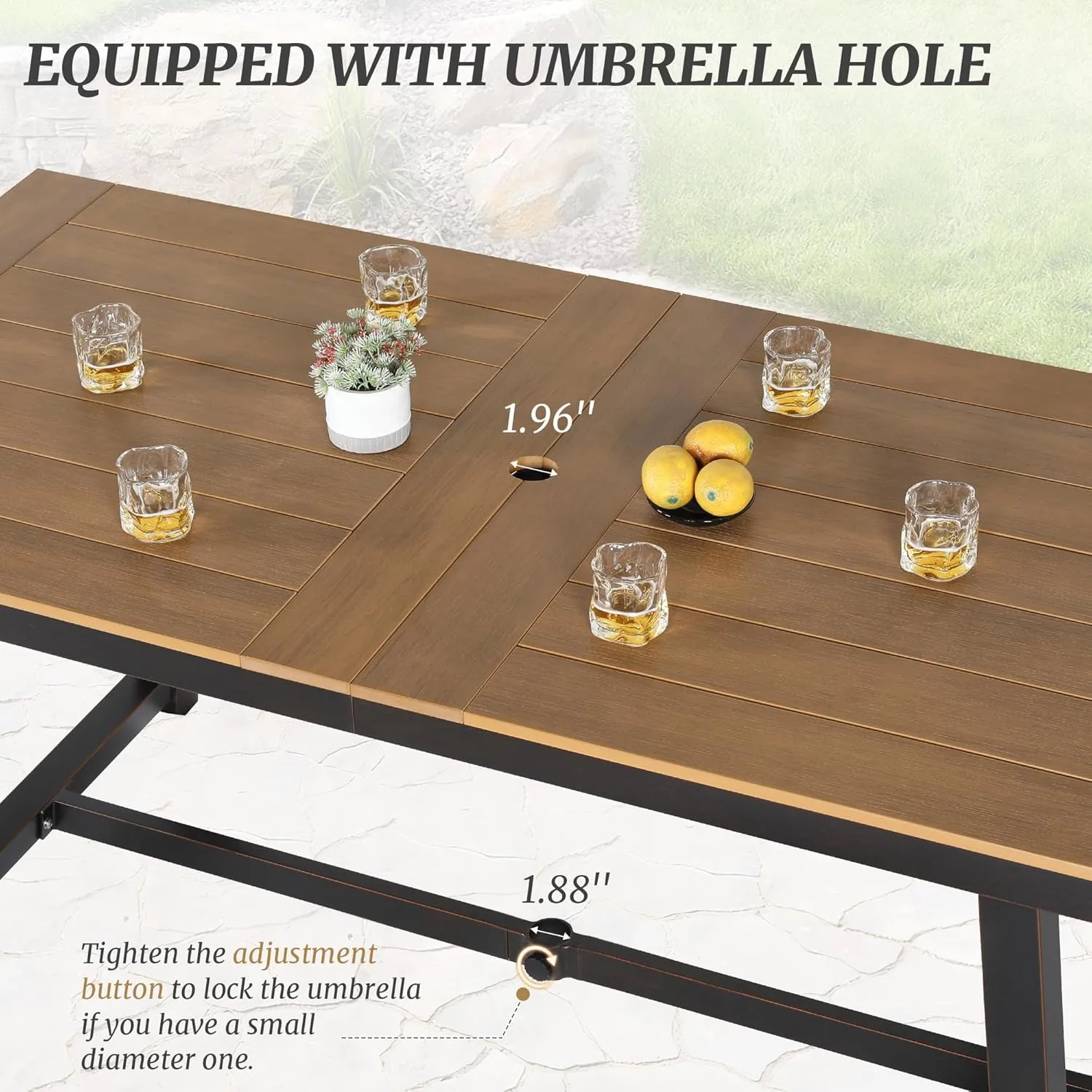 Patio Table and Chairs Set, Patio Furniture Set, 7-Piece, HDPS All-Weather Material Outdoor Dining Set, Outdoor Furniture Set with Umbrella Hole, Brown-Oil Printed
