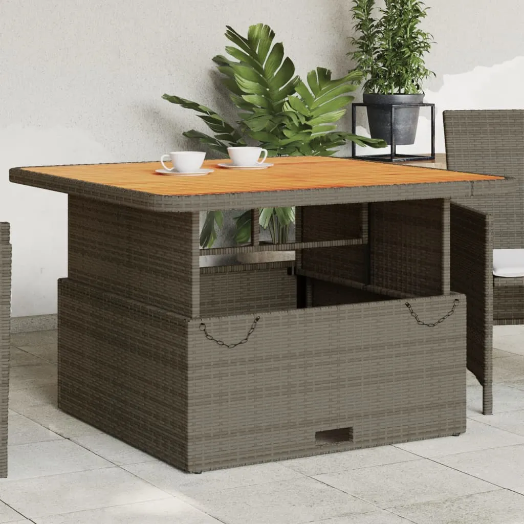 Patio Table Gray 43.3""x43.3""x28"" Poly Rattan and Acacia Wood