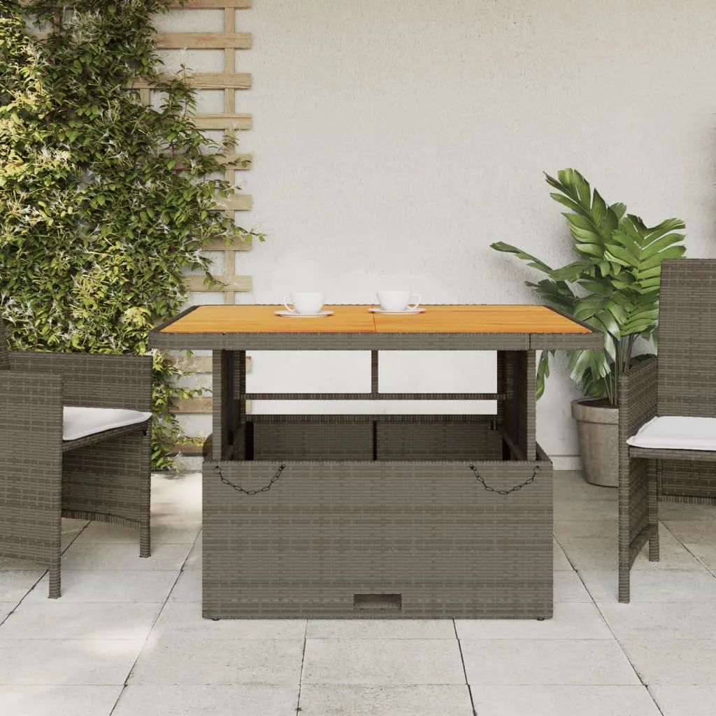 Patio Table Gray 43.3""x43.3""x28"" Poly Rattan and Acacia Wood