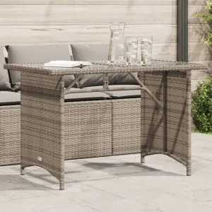 Patio Table with Glass Top Gray 43.3"x26.8"x27.6" Poly Rattan