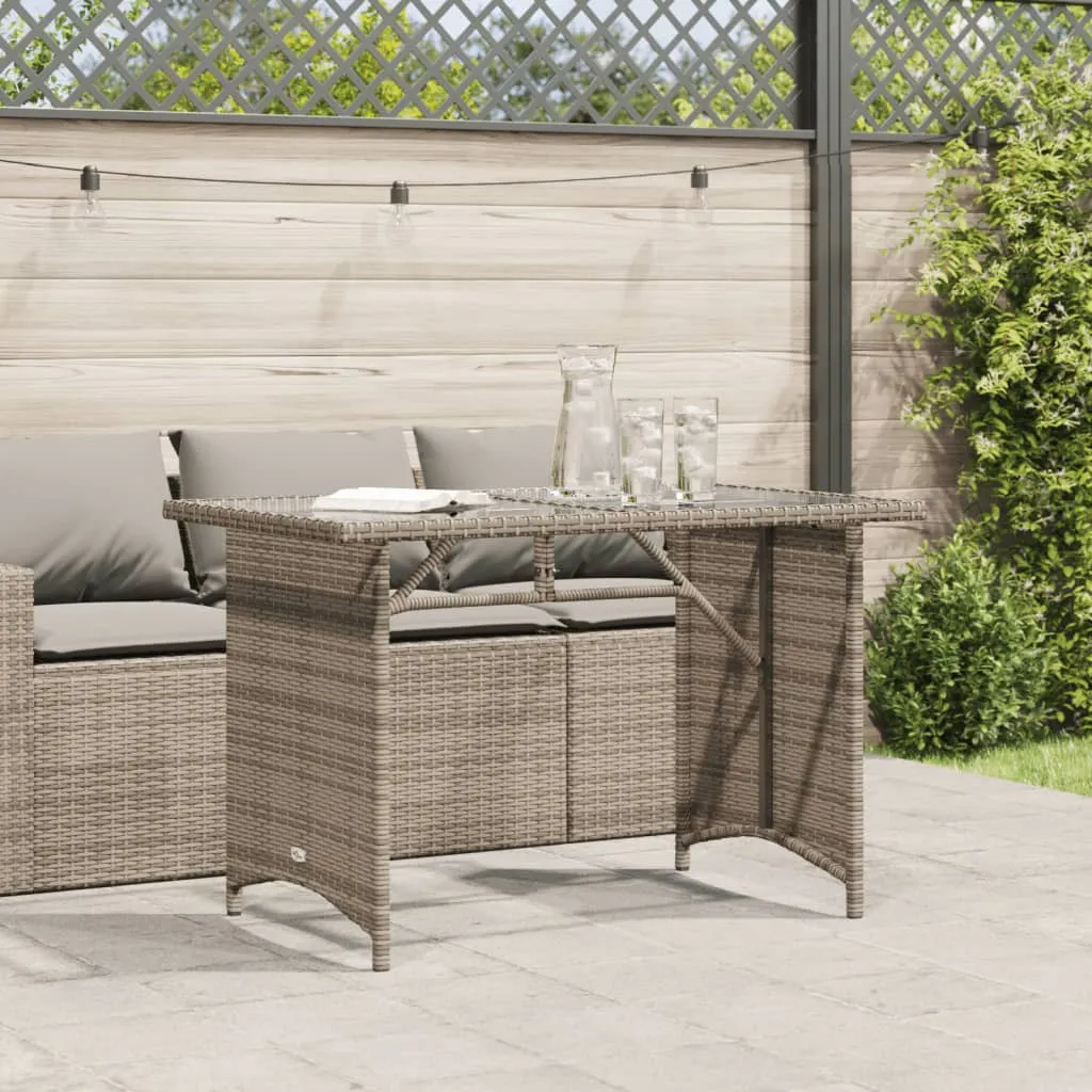 Patio Table with Glass Top Gray 43.3"x26.8"x27.6" Poly Rattan