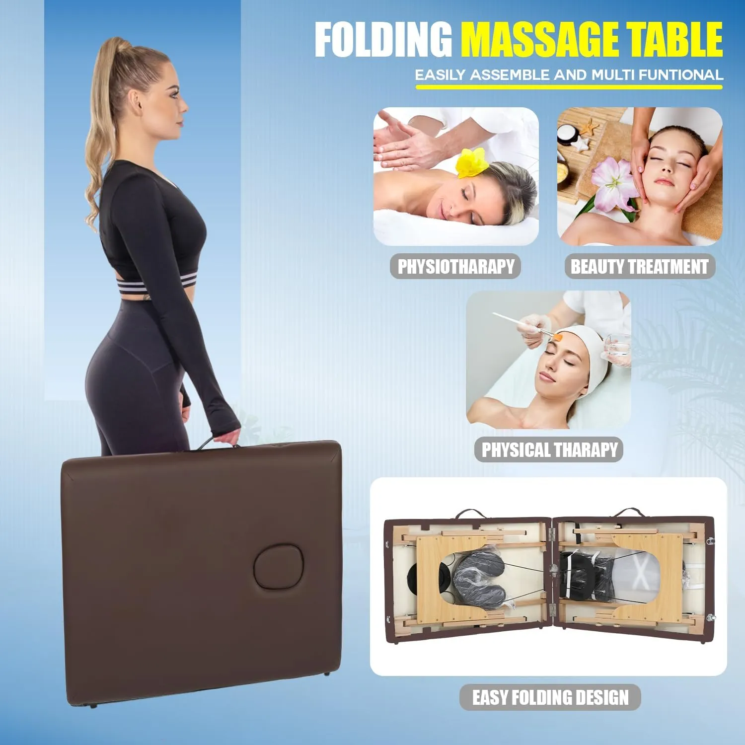 PayLessHere Massage Bed Portable Massage Table 24 inche Wide Lash Bed 2 Folding Heigh Adjustable Spa Table with Non-Woven Bag for Spa Footmassage Facial CareSpa Tattoo