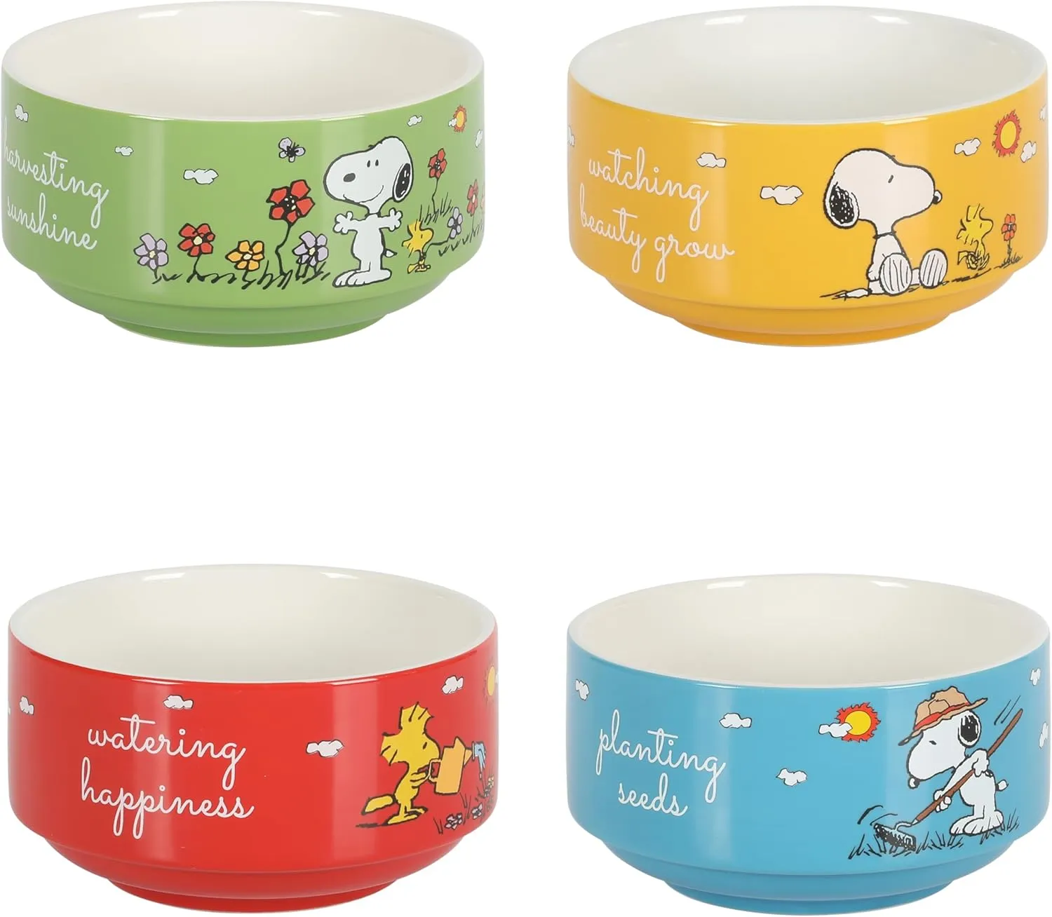 Peanuts Snoopy 4 Pack Stackable 5.5" Decorated Stoneware Bowl Set