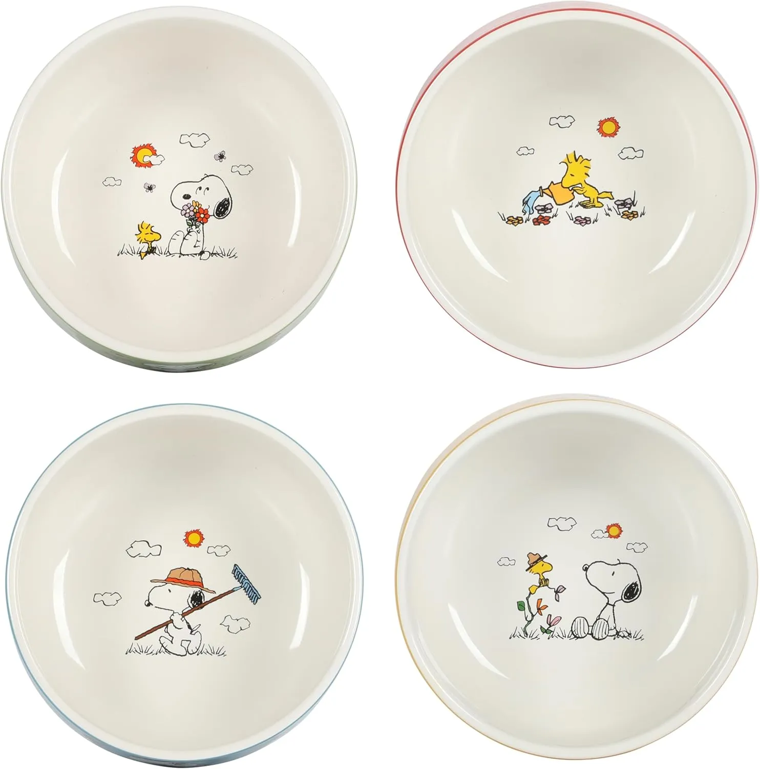 Peanuts Snoopy 4 Pack Stackable 5.5" Decorated Stoneware Bowl Set