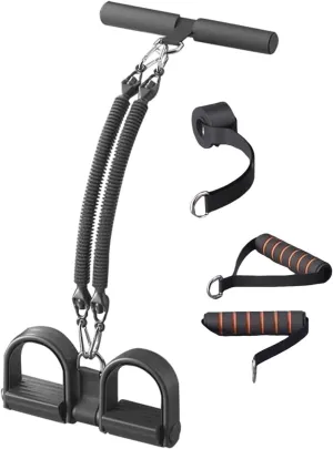 Pedal Resistance Band with Handles – 4 Tube Stirrup Puller Exerciser, Multifunction Tension Rope Sit Up Equipment for Full Body Fitness & Leg Training at Home