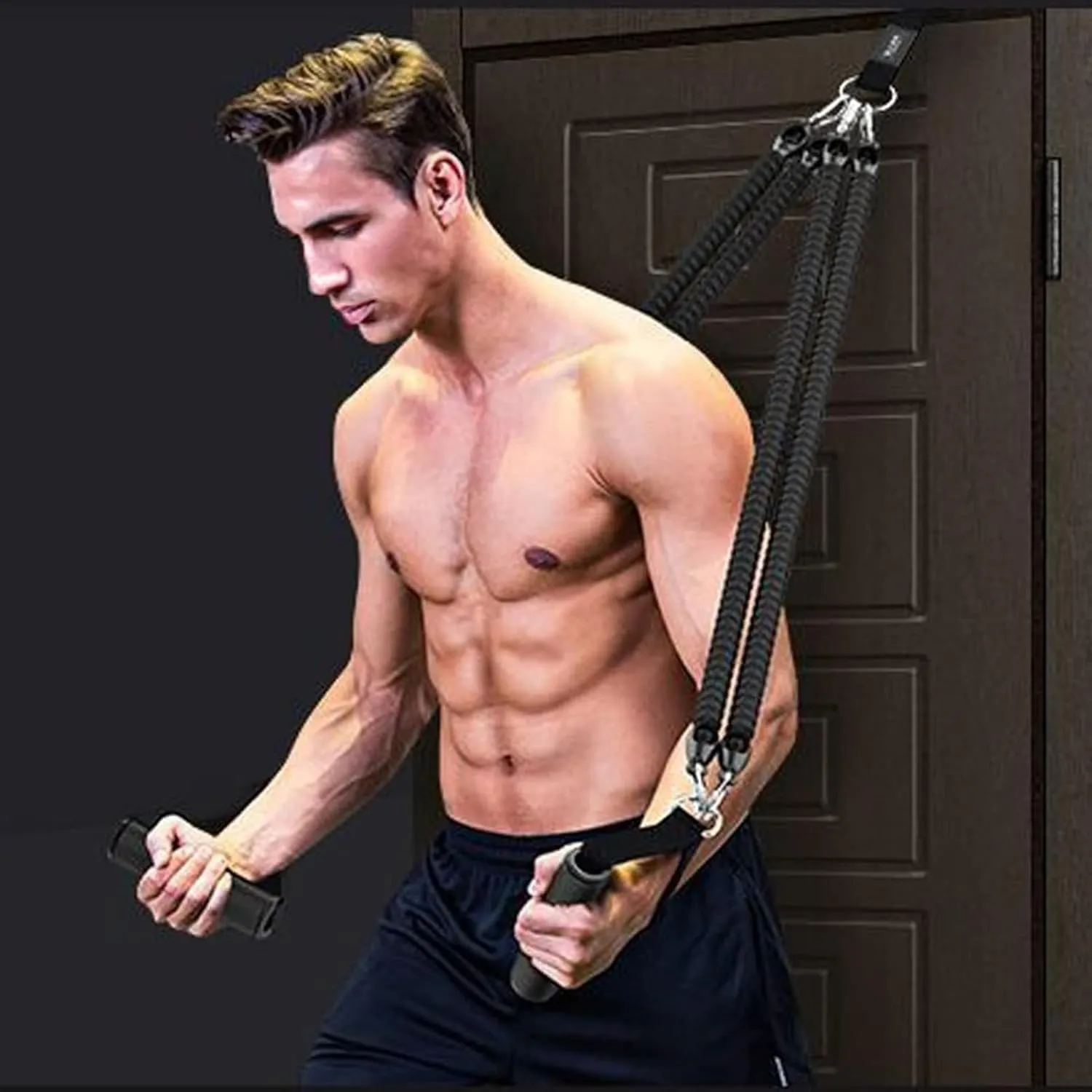 Pedal Resistance Band with Handles – 4 Tube Stirrup Puller Exerciser, Multifunction Tension Rope Sit Up Equipment for Full Body Fitness & Leg Training at Home