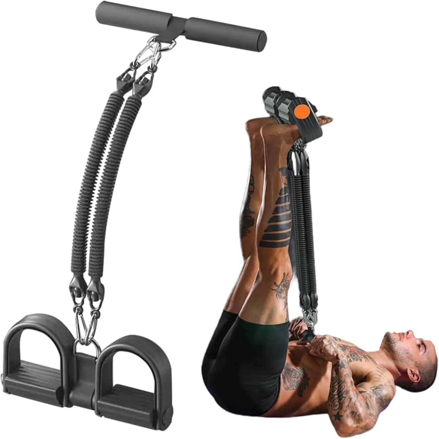 Pedal Resistance Band with Handles – 4 Tube Stirrup Puller Exerciser, Multifunction Tension Rope Sit Up Equipment for Full Body Fitness & Leg Training at Home