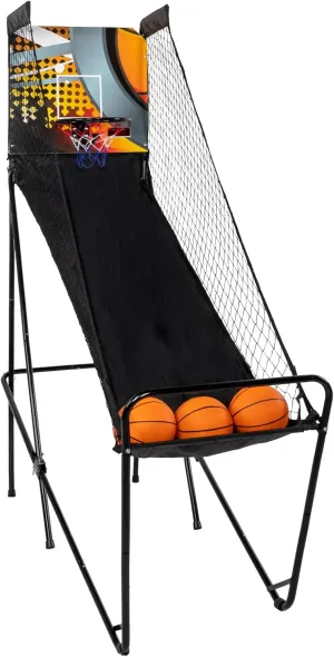 PEXMOR Foldable Indoor Basketball Arcade Game Set Single Shot, Indoor Electronic Basketball Hoop Game Arcade for Adults w/3 Balls, Electronic Scoreboard, Buzzer, Air Pump