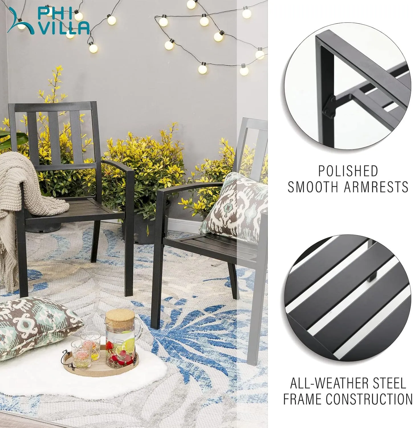 PHI VILLA 6 Pieces Patio Metal Dining Chairs, Outdoor Wroght Iron Seating Dining Chairs, Stackable Bistro Chair for Garden, Backyard, Lawn, Supports 300 lbs
