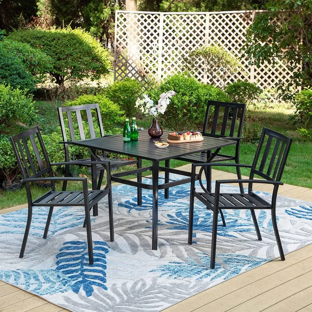 PHI VILLA 6 Pieces Patio Metal Dining Chairs, Outdoor Wroght Iron Seating Dining Chairs, Stackable Bistro Chair for Garden, Backyard, Lawn, Supports 300 lbs