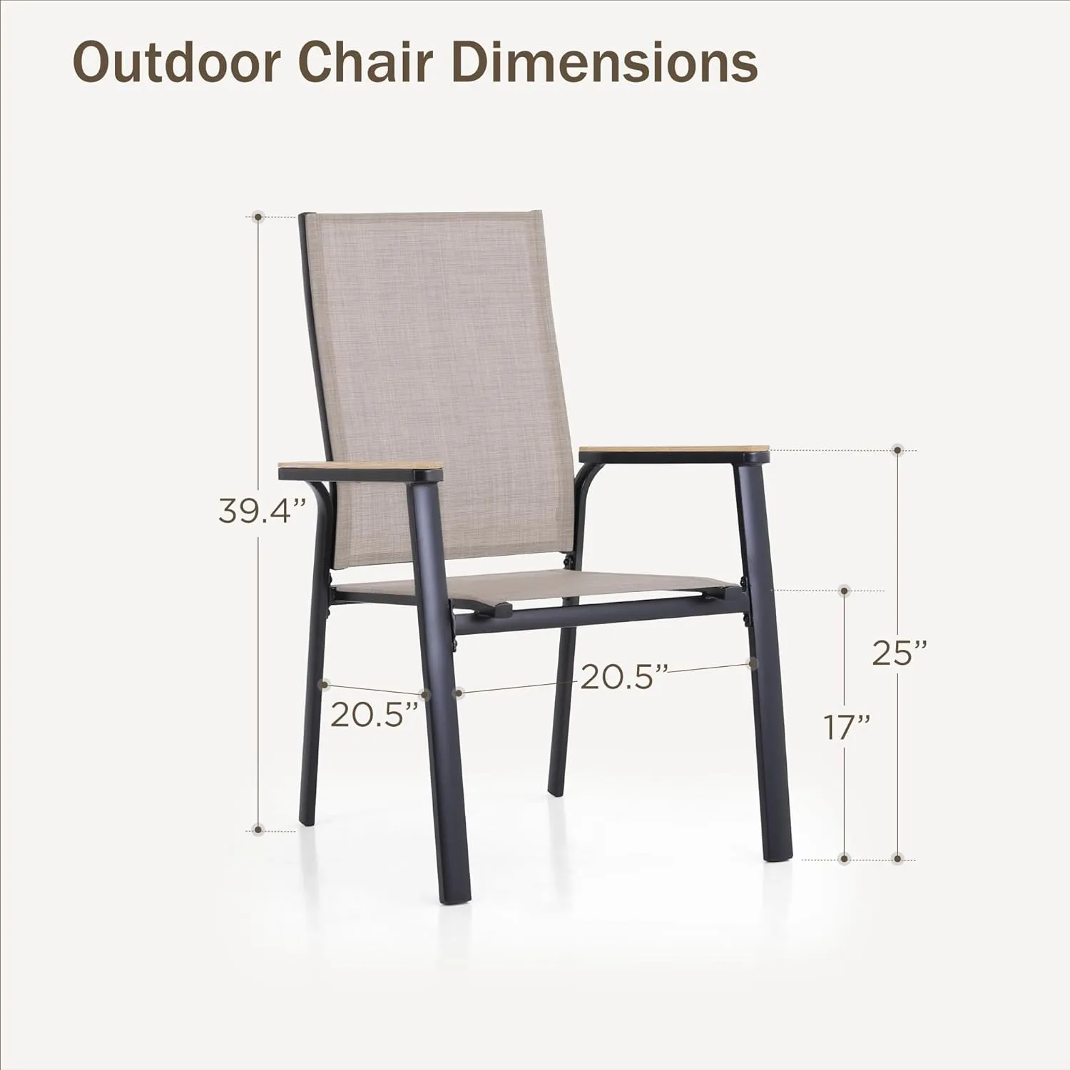 PHI VILLA Outdoor Stackable Dining Chairs Set of 6（Beige,Lightweight Aluminum Frame with Textilene Fabric & Wider Armrest,Easy to Store,Outdoor Chairs for Garden,Lawn