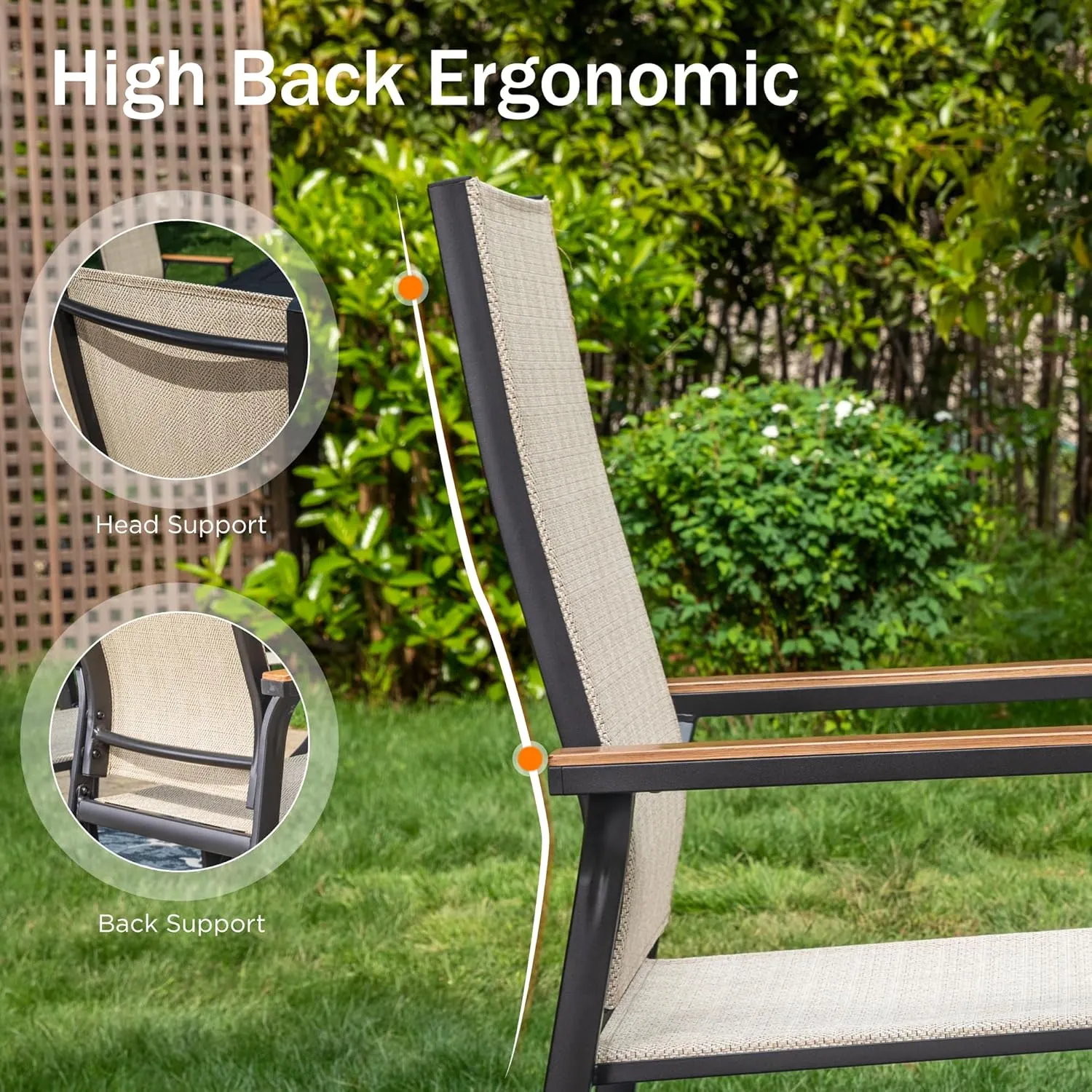 PHI VILLA Outdoor Stackable Dining Chairs Set of 6（Beige,Lightweight Aluminum Frame with Textilene Fabric & Wider Armrest,Easy to Store,Outdoor Chairs for Garden,Lawn