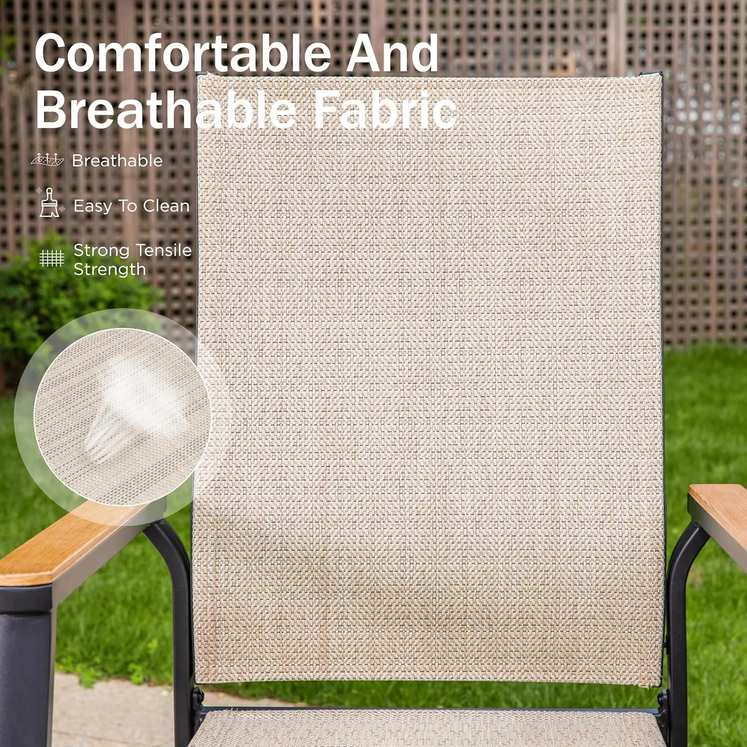 PHI VILLA Outdoor Stackable Dining Chairs Set of 6（Beige,Lightweight Aluminum Frame with Textilene Fabric & Wider Armrest,Easy to Store,Outdoor Chairs for Garden,Lawn