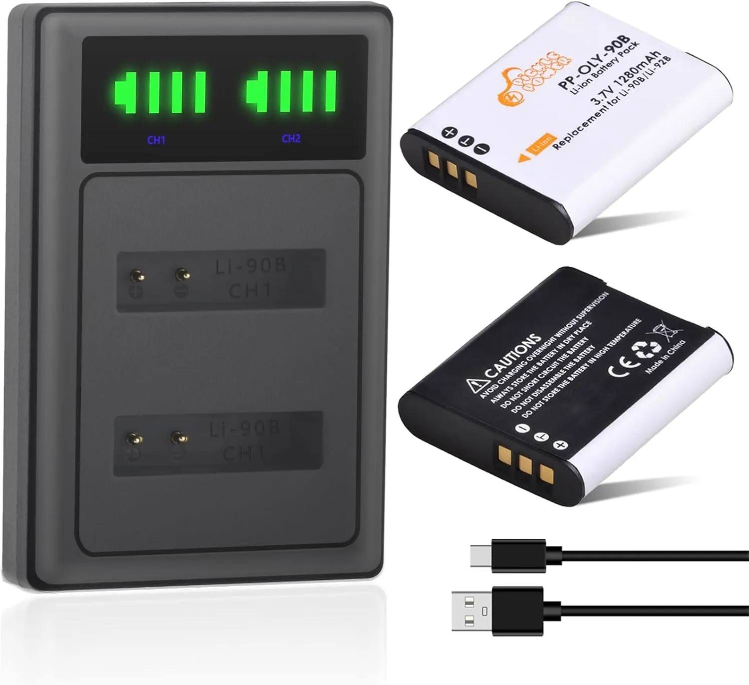 Pickle Power 2 Pack LI-92B LI-90B Battery and LED Dual Charger Compatible with Olympus Tough TG-5 TG-6 TG-4 TG-3 TG-2 TG-1 TG-Tracker SH-50 iHS SH-60 XZ-2 iHS SH-1 SH-2 SP-100