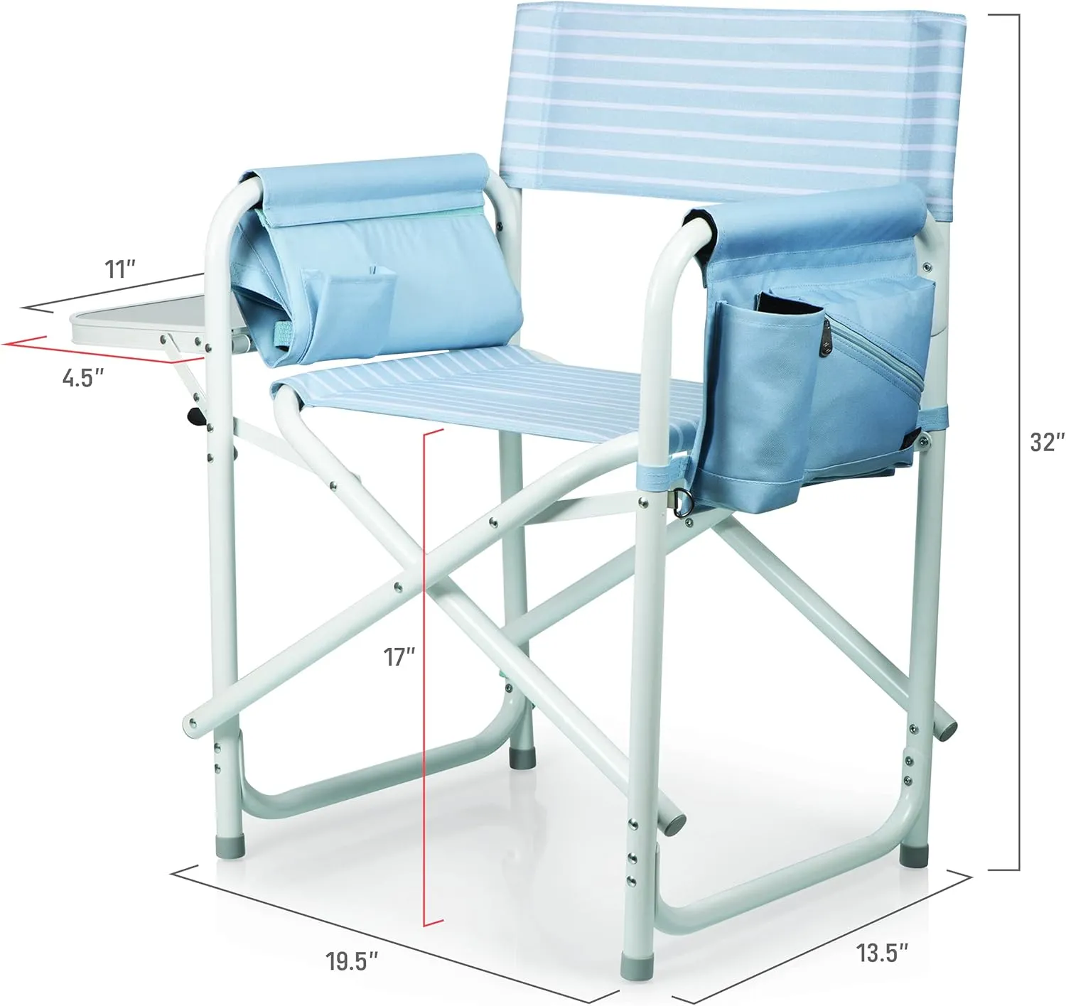 Picnic TIME Outdoor Directors Chair with Side Table, Beach Chair for Adults, Camping Chair with Table