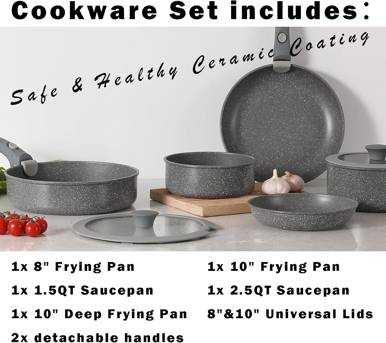 Pink Non Stick Pot and Pan Sets with Removable Handle, Ceramic Cookware Set Detachable Handle, Induction Kitchen Camping Stackable Pots Pans, Dishwasher/Oven Safe, PTFE/PFOA/PFOS Free