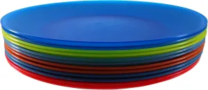 Plastic Dinner Plates Reusable - Unbreakable Lightweight Flat Plates 10 inch - BPA Free Dishwasher Safe & Microwave Colorful Plate set of 12 for Kids Kitchen Camping Outdoor