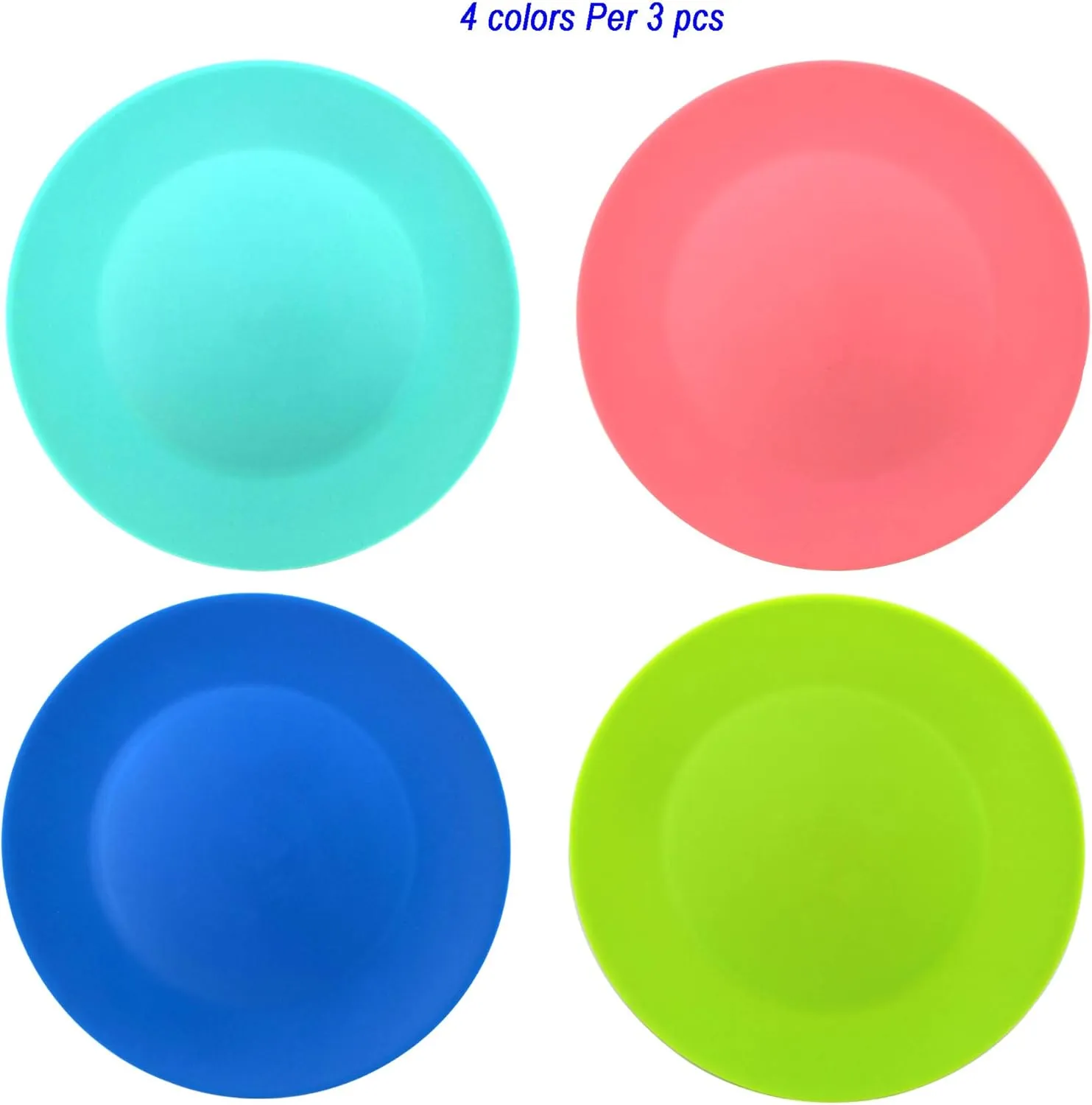 Plastic Plates Reusable 10 inch - Kitchen Flat Dinner Plate - Dishwasher Safe & Microwavable Plates set of 12 - Kids Stacking Colorful for Indoor Outdoor (BPA Free)