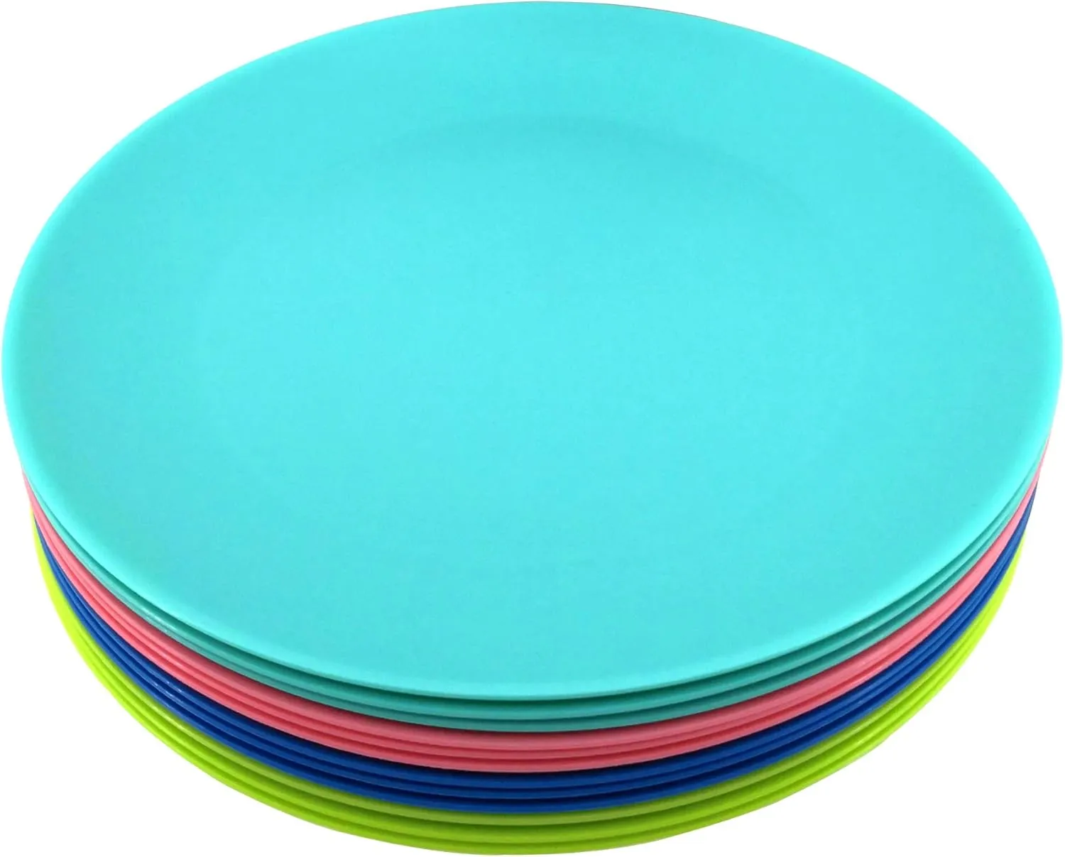 Plastic Plates Reusable 10 inch - Kitchen Flat Dinner Plate - Dishwasher Safe & Microwavable Plates set of 12 - Kids Stacking Colorful for Indoor Outdoor (BPA Free)