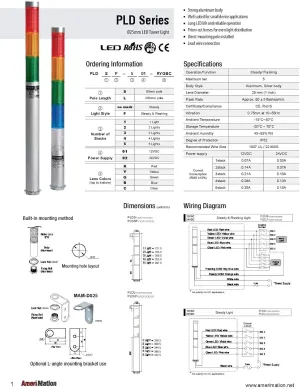 PLDL-302-RYG, LED stack tower light, 25mm red/yellowgreen color 3 stack, Steady, Direct mounting 200mm long aulminum body, 25" prewired, 24V AC/DC