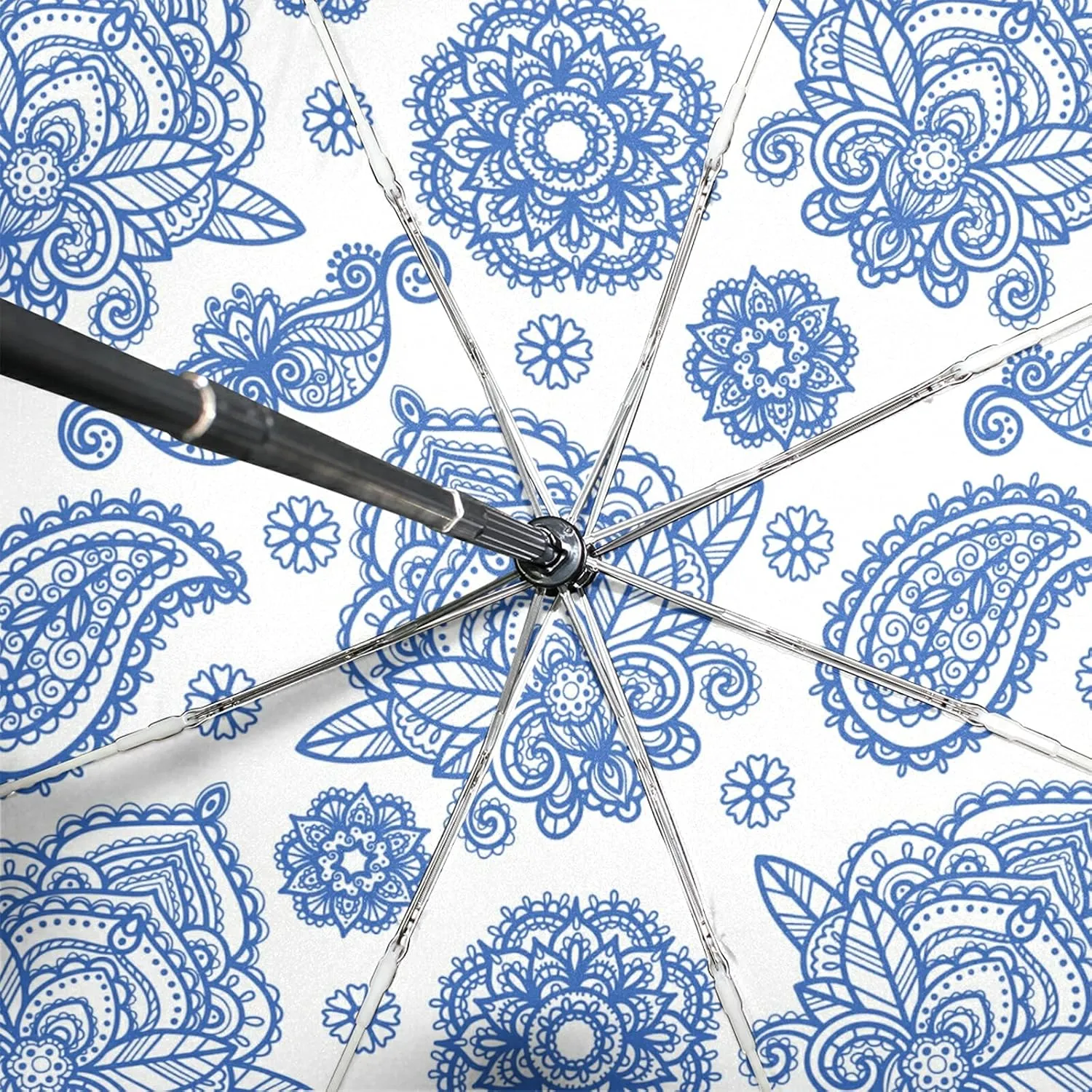 Poeticcity Auto Open/Close Folding Umbrella, Strong Inner Print Travel Rain Umbrella, Portable Automatic Compact Anti-UV Sun Parasol